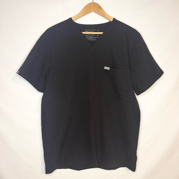 Figs Tops - Figs Technical Collection Women's Single Pocket Black V-Neck Scrub Top Size M